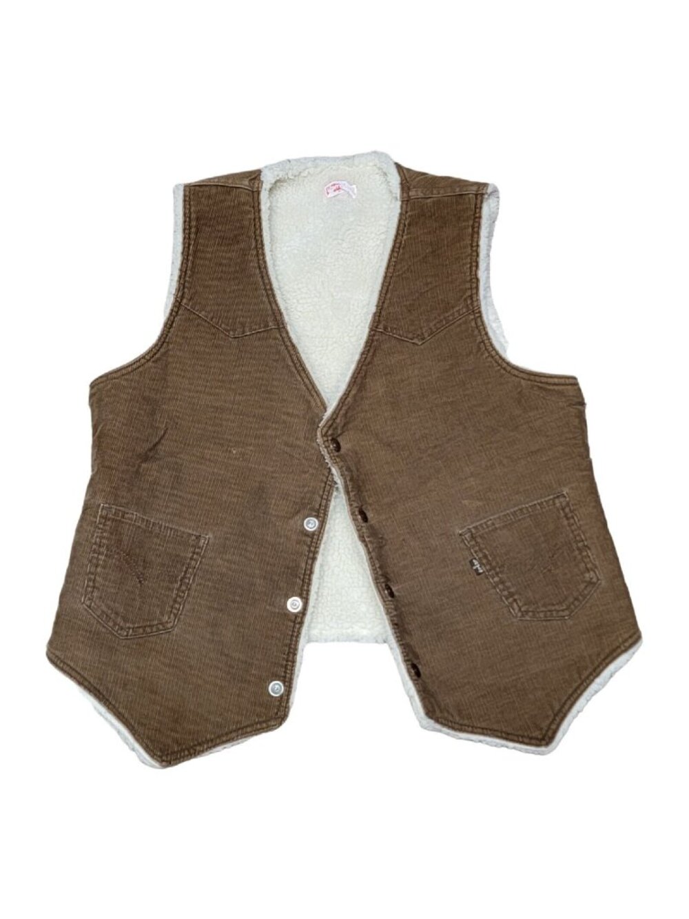 Vintage Levi Corduroy Vest Mens Large Sherpa Lined Brown Made In USA Southwest